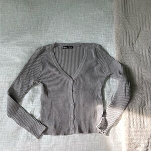 Gray Ribbed Button-Up Cardigan size medium